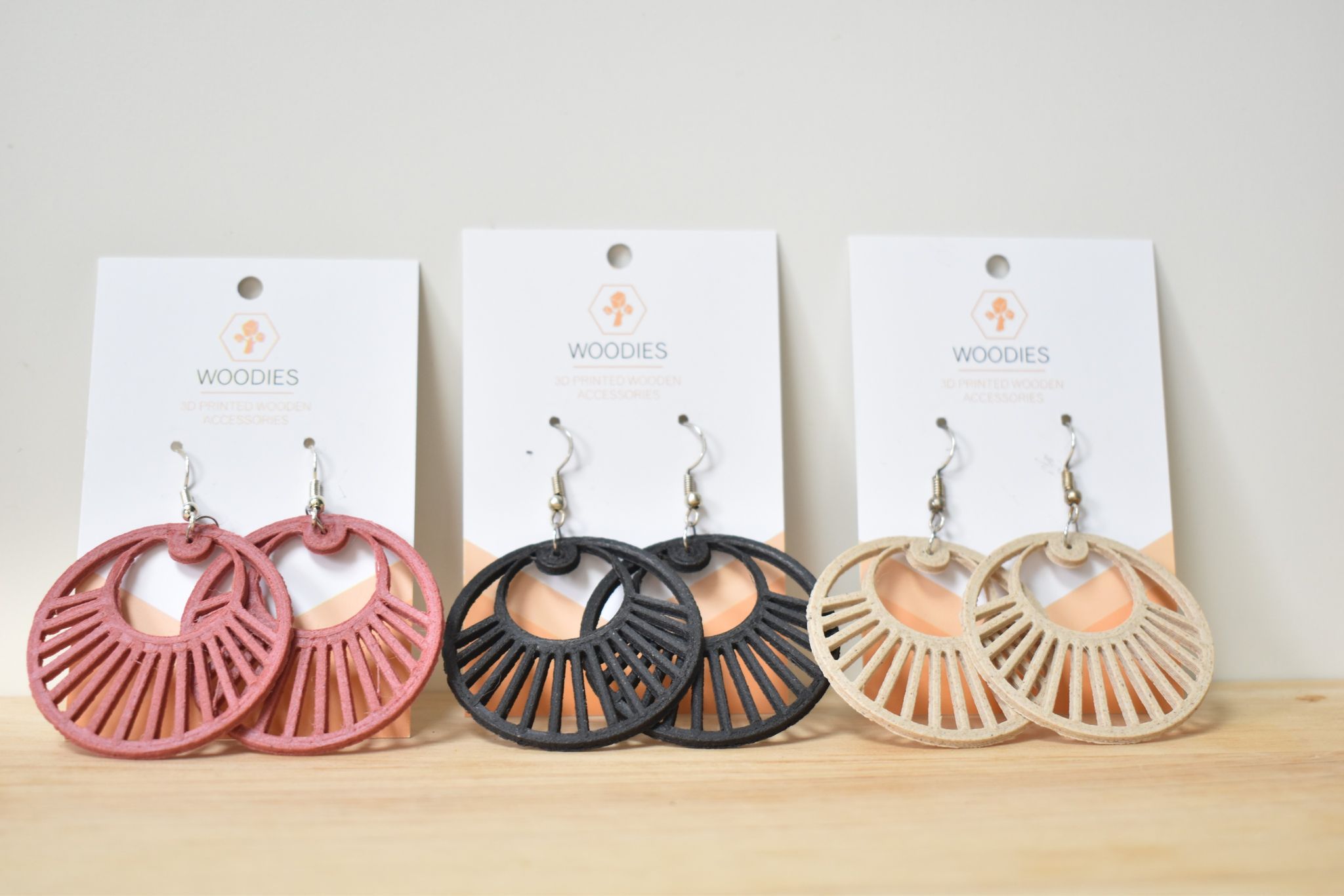 oorbellen earrings woodfilament oorbel custom handgemaakt juwelen sierraad printable 3D woodfilament woodies woodies3D