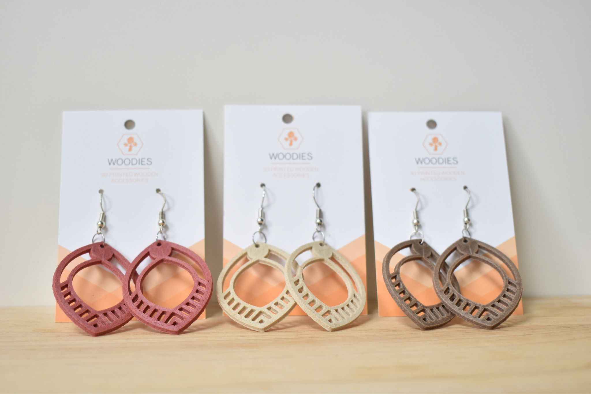 oorbellen earrings woodfilament oorbel custom handgemaakt juwelen sierraad printable 3D woodfilament woodies woodies3D
