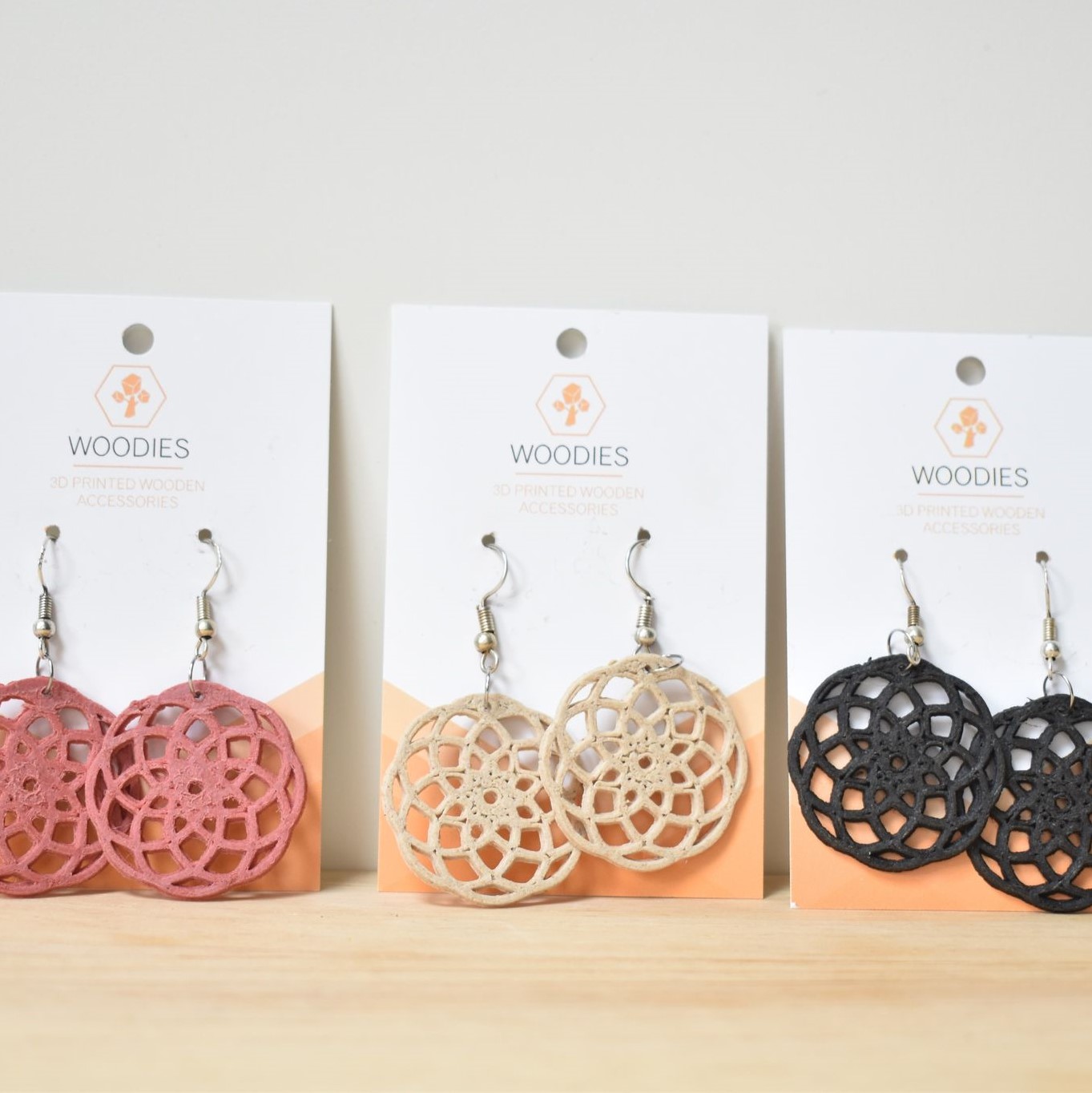 oorbellen earrings woodfilament oorbel custom handgemaakt juwelen sierraad printable 3D woodfilament woodies woodies3D