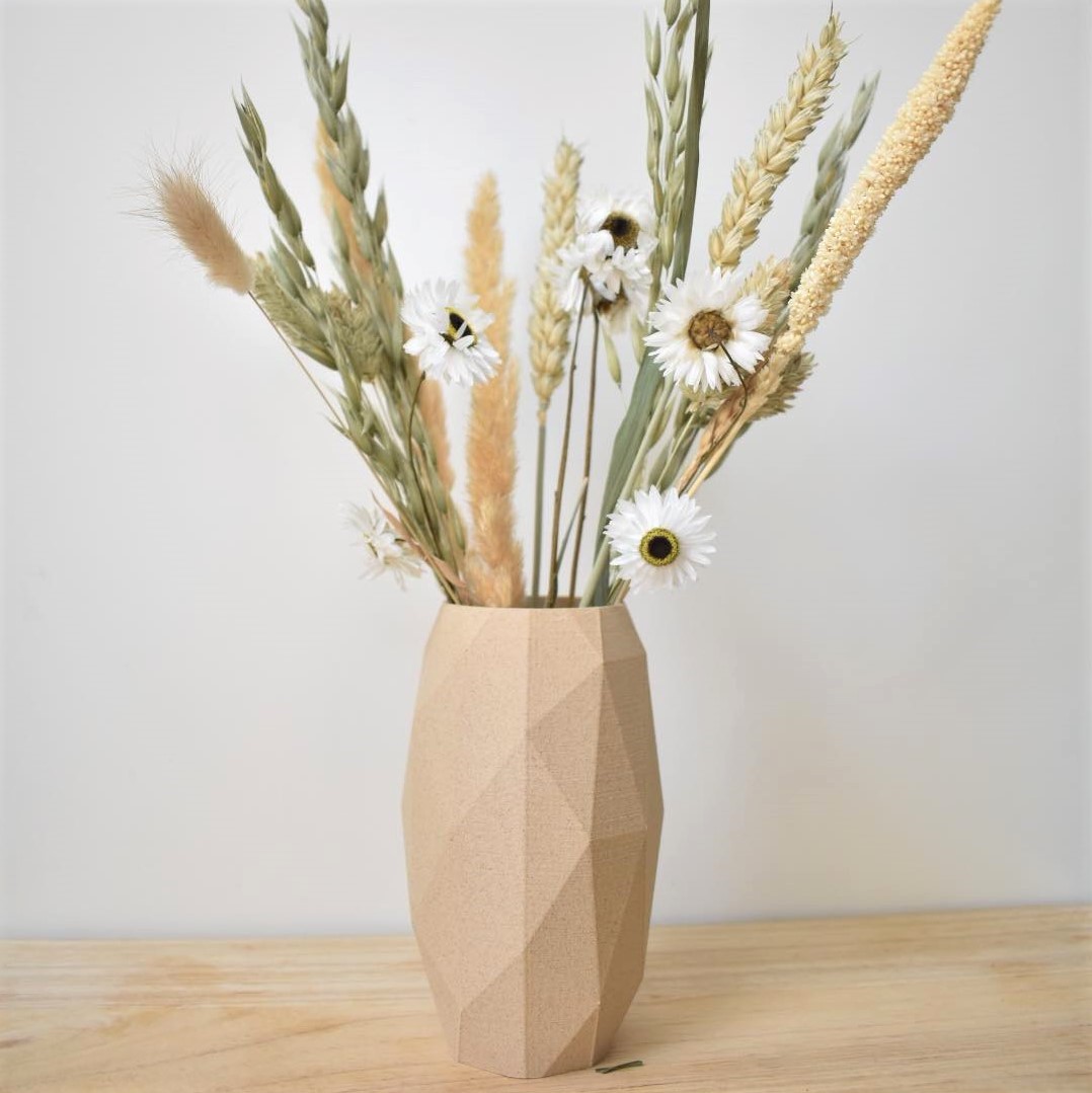 vaasje droogbloemen dried flowers vaas 3D geprinte vase bloemen plantjes decoratie woodfilament 3D 3Ddesign