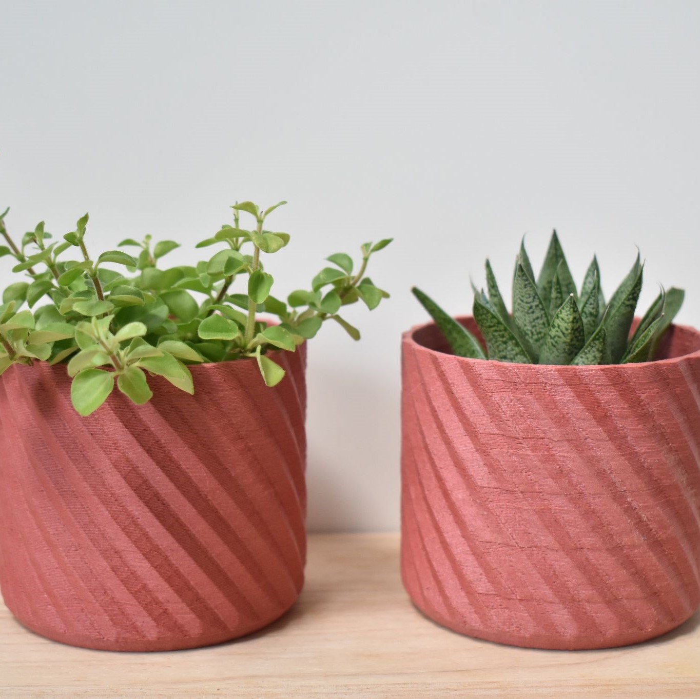 bloempotten bloempotje hout groen rood eik houtfilament woodfilament 3D 3Dprintable 3D-geprint 3D printing