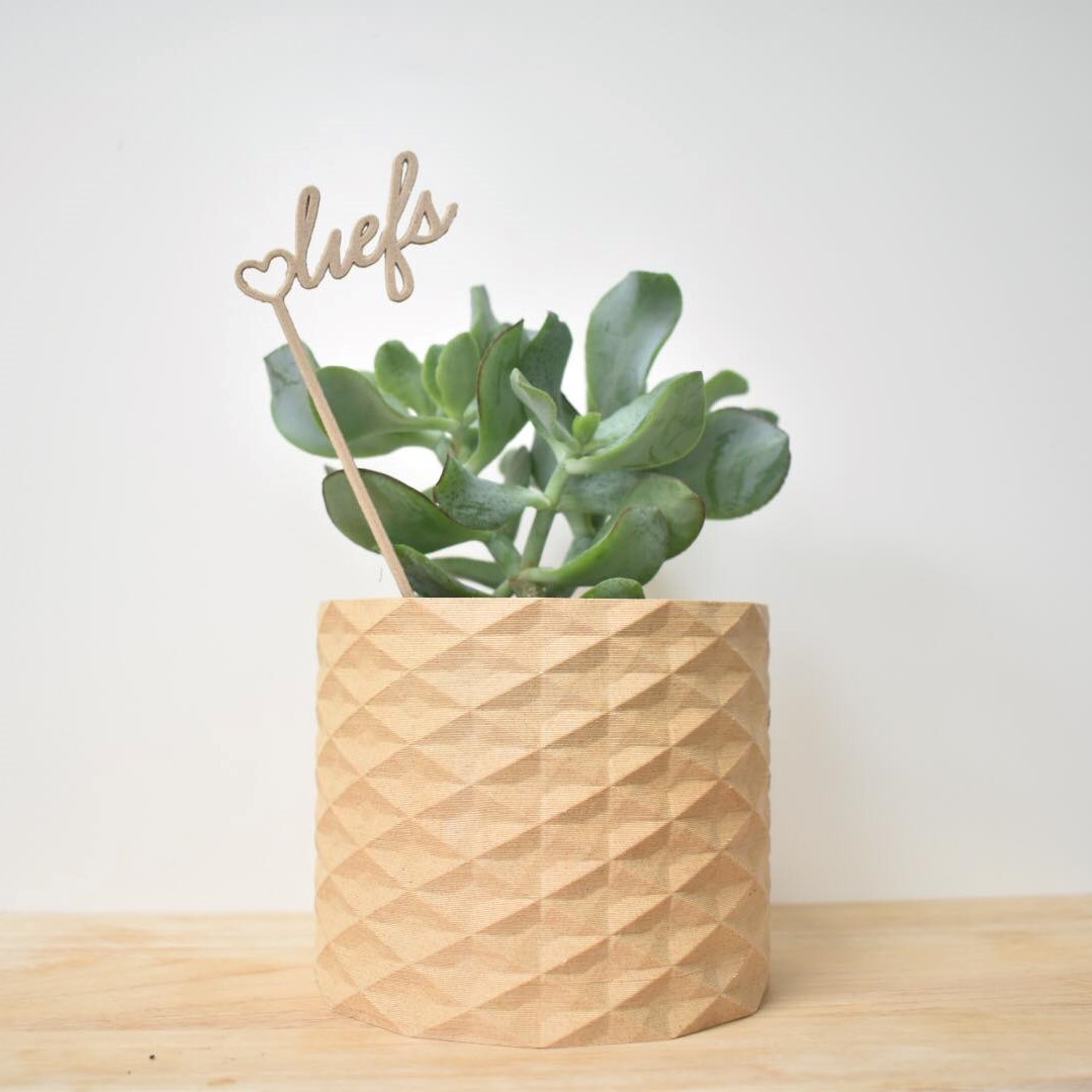 houten stok caketopper woodfilament cake taarttopper stokje gepersonaliseerd liefs boodschap bloemetje gefeliciteerd dankjewel geschenk cadeau persoonlijk woodies3D 3Dprinted 3D printable