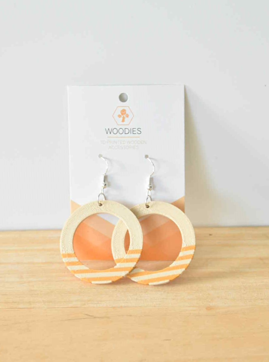 houten oorbellen houtfilmant wood oorbel earring 3D-geprint hout handgemaakt