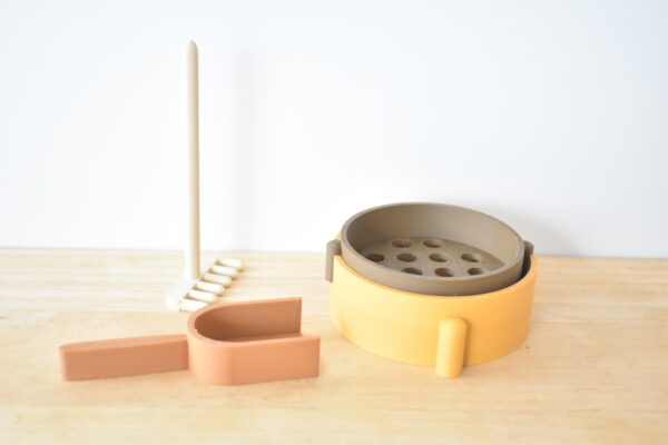 3d geprint zeefje houten potje sensorisch spel zand klei rijst speelrijst vormen