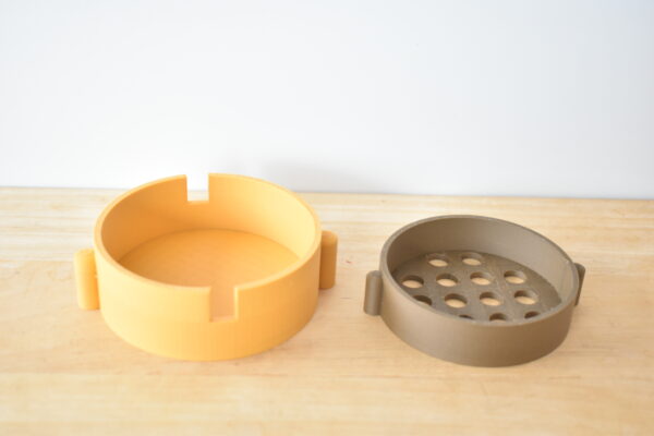 3d geprint zeefje houten potje sensorisch spel zand klei rijst speelrijst vormen